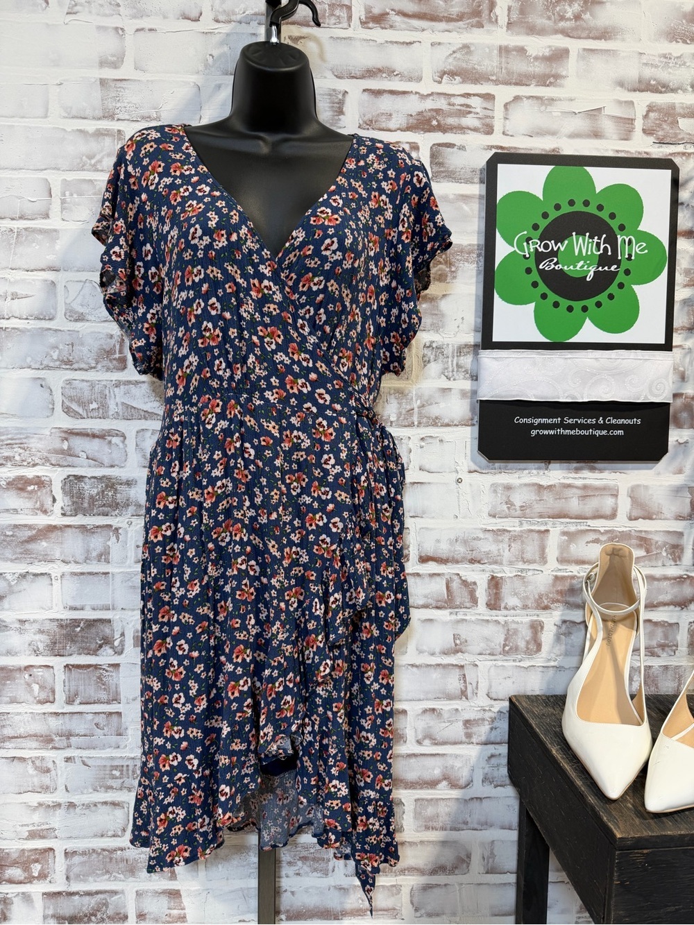 Kori Navy Dress with Pink & White Floral Print large